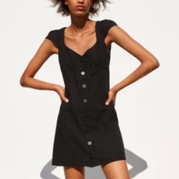 Zara Dresses & Skirts - Zara Black Casual Jean Dress with Button-down Front
